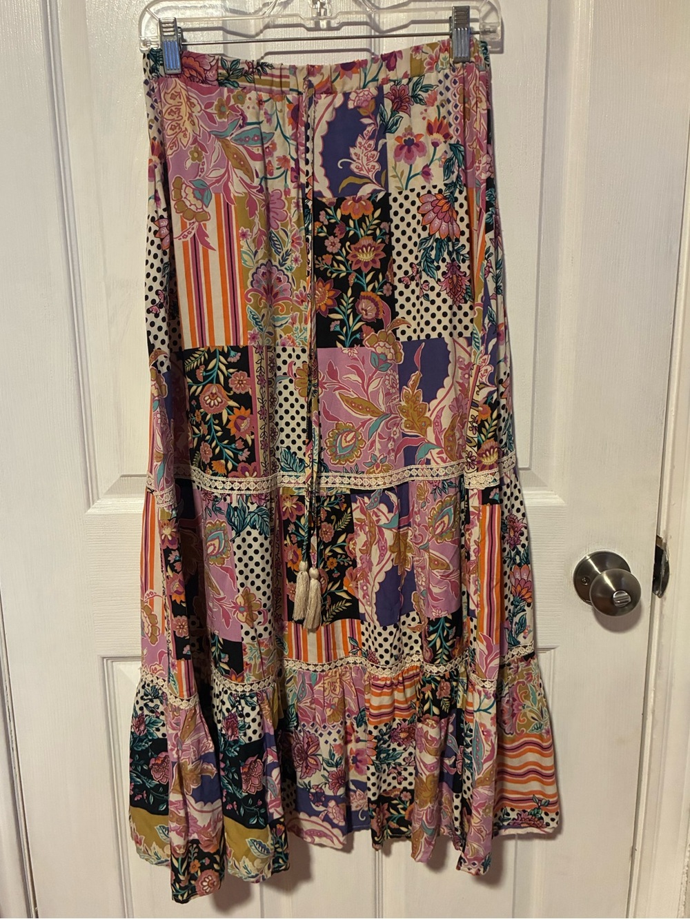 Indigo Rose  floral patch work  boho maxi skirt size medium